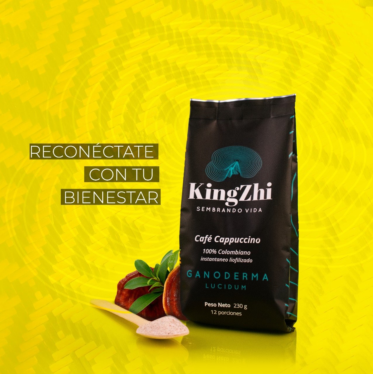 Café Cappuccino Ganoderma Lucidum Premium Tipo Exportación Colombiano Bolsa 230 g | 12 porciones | Café Liofilizado 100% Colombiano | Bebida Funcional - Imagen 12