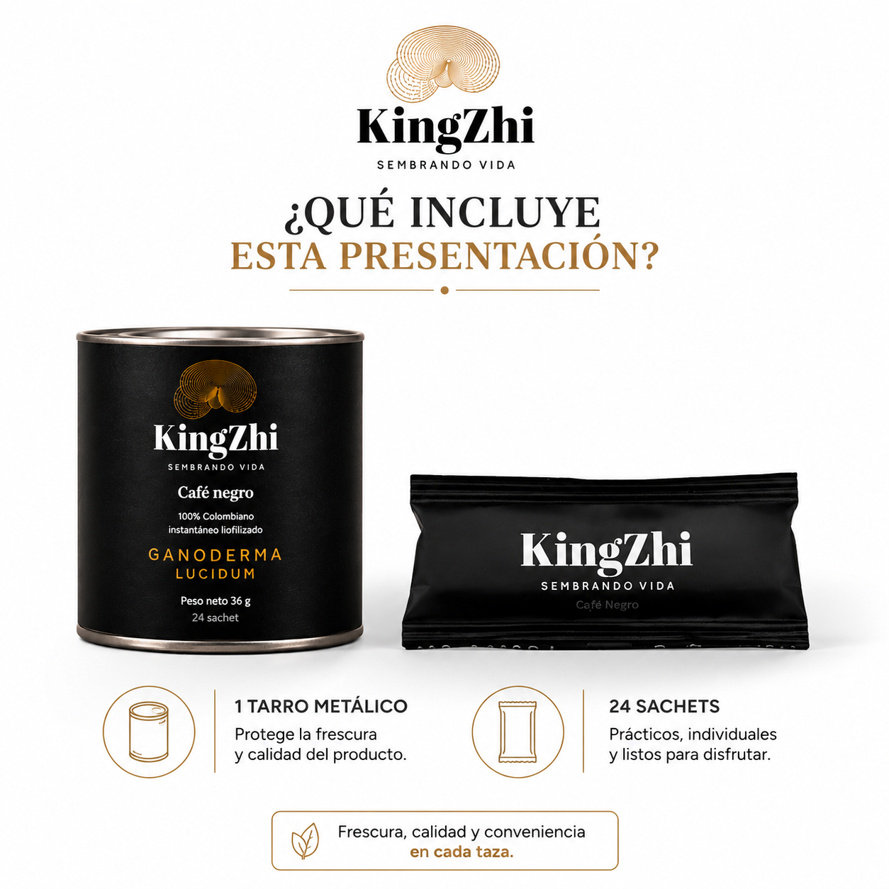 Café Negro Ganoderma Lucidum Premium Tipo Exportación Colombiano | Tarro 24 Sachets (36 g) | Café Liofilizado Premium - Imagen 9