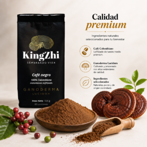 Café Negro Ganoderma Lucidum Premium Tipo Exportación Colombiano | Bolsa 125 g (83 Porciones Aprox.) | Café Liofilizado Premium