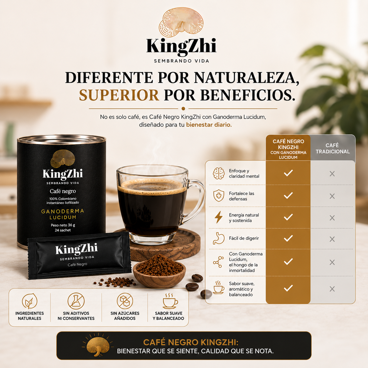 Café Negro Ganoderma Lucidum Premium Tipo Exportación Colombiano | Tarro 24 Sachets (36 g) | Café Liofilizado Premium - Imagen 14