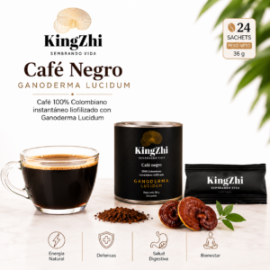 Café Negro Ganoderma Lucidum Premium Tipo Exportación Colombiano | Tarro 24 Sachets (36 g) | Café Liofilizado Premium