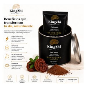 Café Negro Ganoderma Lucidum Premium Tipo Exportación Colombiano | Tarro 50 g (33 Porciones Aprox.) | Café Liofilizado Premium
