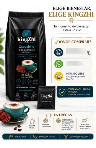 Café Cappuccino Ganoderma Lucidum Premium 30 Sachets 570g - Imagen 6