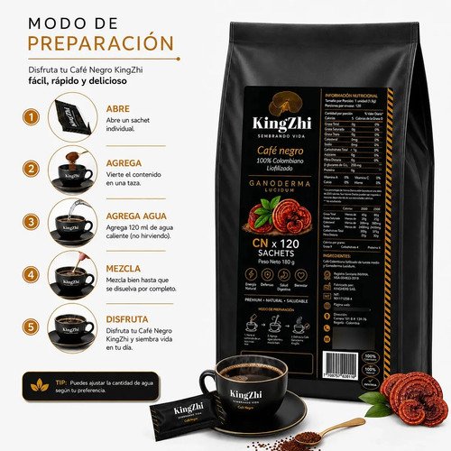 Café Negro Con Ganoderma Lucidum Kingzhi 120 Sachets 180 G - Imagen 4
