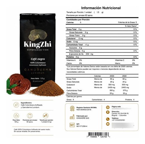 Café Negro Premium Liofilizado Con Ganoderma Lucidum 125g - Imagen 6