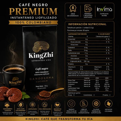 Café Negro Premium Liofilizado Con Ganoderma Lucidum 125g - Imagen 12