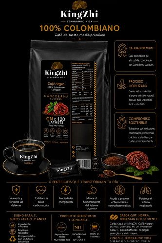 Café Negro Con Ganoderma Lucidum Kingzhi 120 Sachets 180 G - Imagen 3