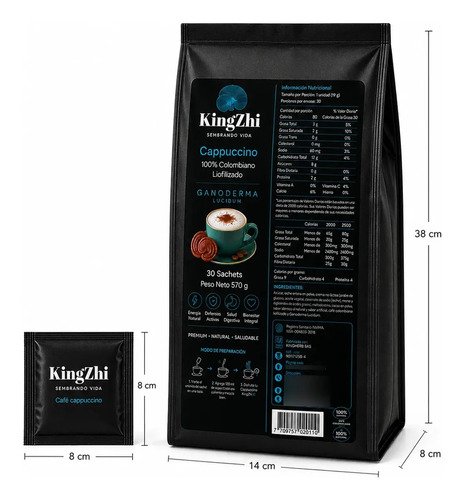 Café Cappuccino Ganoderma Lucidum Premium 30 Sachets 570g - Imagen 9