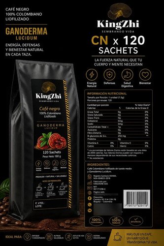Café Negro Con Ganoderma Lucidum Kingzhi 120 Sachets 180 G - Imagen 7