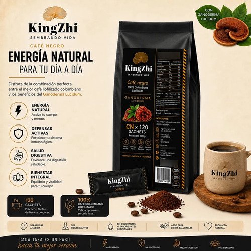 Café Negro Con Ganoderma Lucidum Kingzhi 120 Sachets 180 G - Imagen 8