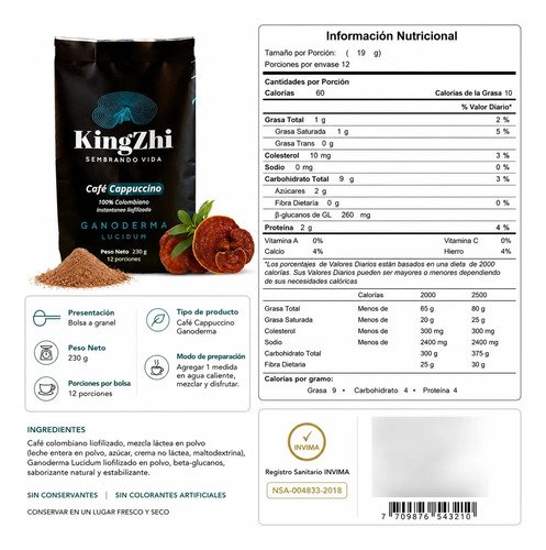 Café Cappuccino Ganoderma Lucidum Premium 230 G - Imagen 6