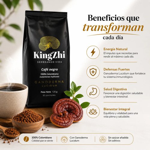 Café Negro Premium Liofilizado Con Ganoderma Lucidum 125g - Imagen 5