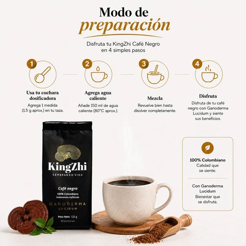 Café Negro Premium Liofilizado Con Ganoderma Lucidum 125g - Imagen 9
