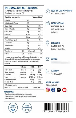 Café Cappuccino Ganoderma Lucidum Premium 30 Sachets 570g - Imagen 2