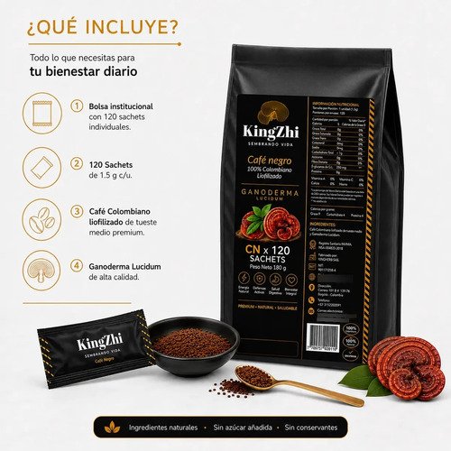 Café Negro Con Ganoderma Lucidum Kingzhi 120 Sachets 180 G - Imagen 6