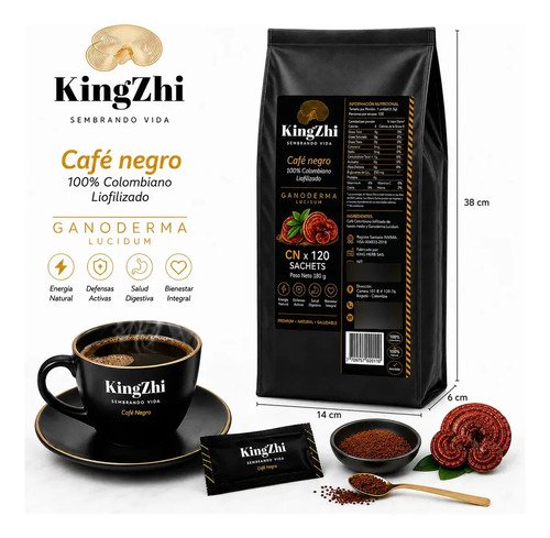 Café Negro Con Ganoderma Lucidum Kingzhi 120 Sachets 180 G - Imagen 2