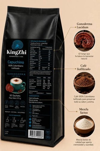Café Cappuccino Ganoderma Lucidum Premium 30 Sachets 570g - Imagen 3